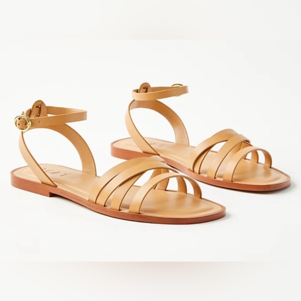LOFT Tan Leather Crisscross Sandals Adjustable Ankle Strap Size 10.5 NEW